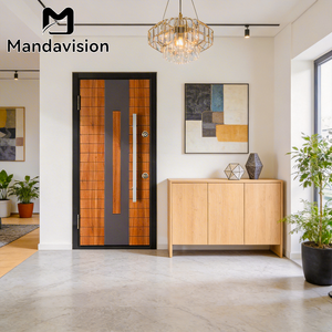 <span class=keywords><strong>Porte</strong></span> d'entrée extérieure personnalisable en acier avec finition bois et garniture en aluminium, anti-effraction, pour maison, villa, appartement - Product Image 2