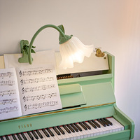 Nouvelle Lampe de Chevet à Clip pour Chambre à Coucher, Style Rétro, Décoration Florale Verte, Lampe de Lecture en Verre, Idéale pour la Rentrée Scolaire