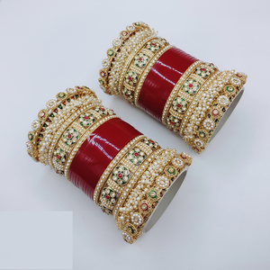 <b>Charming</b> Acrylic Bridal <b>Bangles</b> Set with Pota Stone and Pearl Premium Designer Jewelry Perfect for Brides and Parties - Product Image 2
