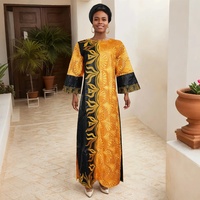 Ensemble de robes maxi deux pièces pour femmes, style boubou africain modeste, de haute qualité, riche en broderies et dentelle à volants, avec écharpe K1068