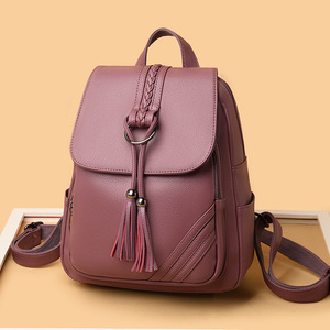Wholesale Pu Leather Female Women's Bag School <b>Backpack</b> <b>Large</b> Capacity Outdoor Travel Leisure Laptop Bag With Tassel - Product Image 1