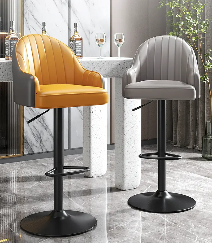 Moderner drehbarer Barhocker weiß schwarz silber grau orange Drehstuhl Chrom Material Basis Leder oder Samt Oberfläche Hochstuhl