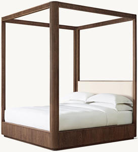 Op Maat Gemaakte Slaapkamermeubels Massief Hout Eiken Fineer Kingsize Stof Hemelbed - Product Image 1