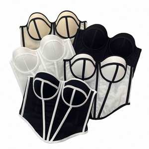 I-0644 Hot Selling Women's Elegant Summer Bra Fishbone Breast Cup Top Retro Slim-Fit New Mesh Small <b>Vest</b> Adjustable Straps Bras - Product Image 1