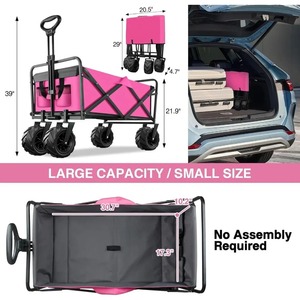 Chariot de camping de sable rose avec grandes roues chariot de plage de jardin pliant structure de plate-forme de chariot pliable pliable maison chariot à bras - Product Image 2