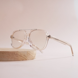 Lunettes de soleil tendance transparentes couleur champagne pour femmes et hommes, style rétro surdimensionné carré, pilote, double pont, monture métallique, protection UV400 - Product Image 4