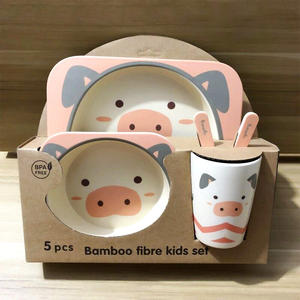 Ensemble de 5 pièces à imprimé Animal de dessin animé, couverts pour enfants, assiettes en Fiber de bambou avec tasse, vaisselle - Product Image 6