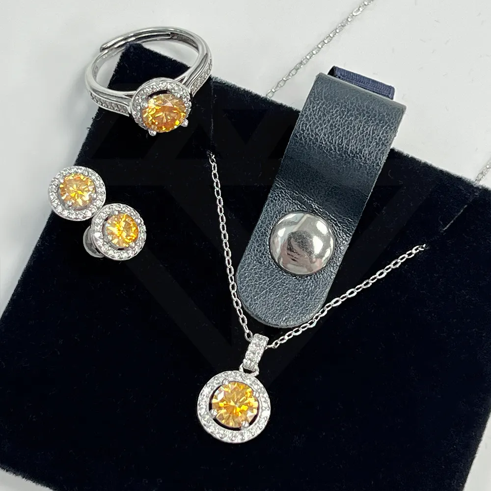 women 925 Sterling Silver Three Piece Wedding Jewelry Sets Gra Certificate Ring Earrings Necklace Moissanite Jewelry Set