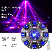 Projecteur LED RGBW à tête mobile avec télécommande, effet boule magique à huit bras, faisceau géant Kong, lumière d'ambiance rotative pour KTV, bars et éclairage de scène