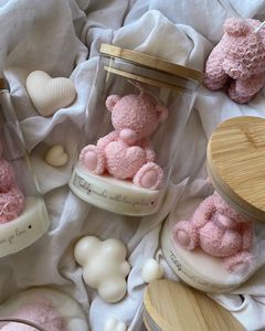 Cute Teddy Bear Scented Candle In Glass Jar Bamboo Lid Home Decor Gift For Valentine Wedding Party - Product Image 2