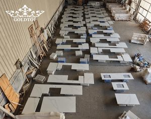 Piedra Artificial de Cuarzo Calacatta Leon Goldtop 5052, Blanca Pulida, de Alta Calidad, Moderna, Resistente al Fuego, Duradera, Personalizable para Hoteles - Product Image 3