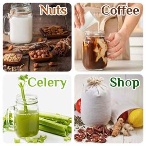 6"x10" Organic Cotton Cold Brew Coffee Bags Nut Milk, Celery Juice Extra Fine Filter Strainer Drawstring & Silicone Band Closure - Product Image 2