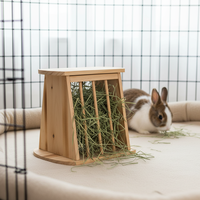 Râtelier à foin avec couvercle pour lapins et petits animaux, en bois flammé