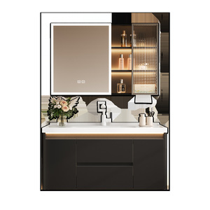 Mueble de baño negro para montar en la pared, estilo moderno minimalista, con espejo inteligente y lavabo integrado - Product Image 6