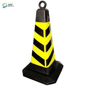 Jaune Nouveau produit PE Pyramide durable spécial triangle réfléchissant à 3 côtés avertissement pas de cône d'attente de stationnement avec base en caoutchouc - Product Image 6