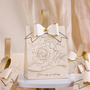 Caja de Dulces para Boda Color Crema 2025, <span class=keywords><strong>Estilo</strong></span> Francés Retro, Triangular, de Papel Kraft, con Lazo de Color, de Lujo Discreto - Product Image 6