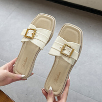 Nouvelle Collection 2026 – Sandales Plates d'Été pour Femmes et Filles, Chaussures de Plage, Claquettes à Boucle Carrée, Style Coréen, pour Extérieur, Quotidien, Décontracté, Shopping