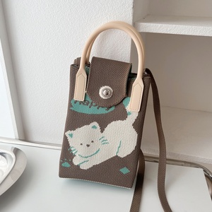 Koreanische Version New Ins Style Niedliche Katze bedruckte Damen-Strickt asche Polyester Open Daily Travel Tragbare Umhängetasche - Product Image 6