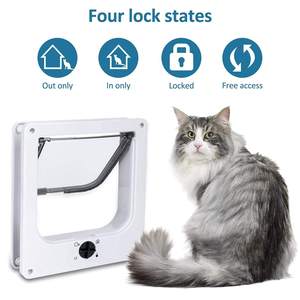 Porte pour animaux de compagnie bidirectionnelle en acier inoxydable résistant aux intempéries avec trou d'entrée en plastique pour chats et chiens, installation intérieure/extérieure sur bois, produit pour animaux de compagnie - Product Image 2