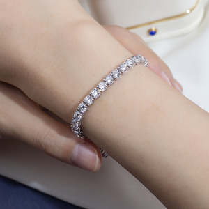 MSB-661 Messi Jewelry PT950 สร้อยข้อมือเพชรทรงเทนนิสทองคำขาวประดับเพชรแบบ Prong‑Set ประดับด้วยอัญมณีสีชมพูรูปหัวใจเดี่ยว - Product Image 4
