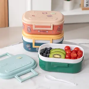 Kotak makan siang ringan untuk dewasa, kotak makan siang plastik aman microwave portabel 2 baris tiffin bento