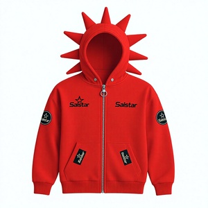 Premium Black Spiked Red <b>Gothic</b> Hoodie <b>Jacket</b> <b>Gothic</b> Punk Zip Up Hoodie Custom 3D Spike Hood Sweatshirt for Men & Women - Product Image 1