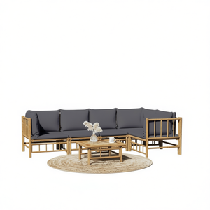 Set Lounge da Giardino in Bambù Grigio Scuro 6 Posti Finitura Olio Naturale Collezione Arredamento da Esterno - Product Image 1