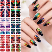 Autocollants pour ongles personnalisés OEM non toxiques, 14 bandes colorées, motifs abstraits aquarelle, longue tenue, pour les vacances