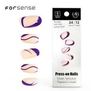 Forme ovale presse sur ongle longueur moyenne rose tourbillon acrylique 24 faux ongles avec colle faux ongles <span class=keywords><strong>prix</strong></span> de gros réutilisable fakenail - Product Image 2