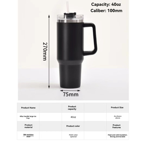 Gobelet isotherme 40oz en acier inoxydable 304 à double paroi sous vide, avec poignée, style américain, écologique, avec paille, pour voiture, modèle Ice Bullock - Product Image 6
