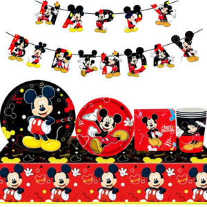 Décorations de fête sur le thème de la souris de dessin animé, assiettes en papier, gobelets, serviettes, bannière, nappe, <span class=keywords><strong>vaisselle</strong></span> jetable pour la fête d'anniversaire des enfants - Product Image 1