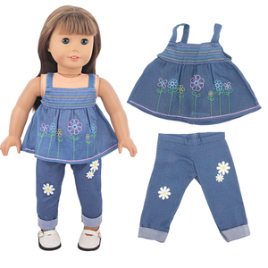 MSYO - Traje de Mezclilla de Moda para Muñecas de 18 Pulgadas, Juguete Mini DIY, Ropa de Poliéster con Diseño de Margarita para Muñecas - Product Image 1