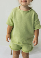 Enfant en bas âge bébé garçons filles col rond gros pull à manches courtes & Shorts 100% coton enfants tricots 2 pièces ensemble