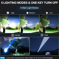 Lampe torche tactique rechargeable USB-C, LED super lumineuse haute luminosité, étanche, portable, pour le camping, 5 modes, zoom