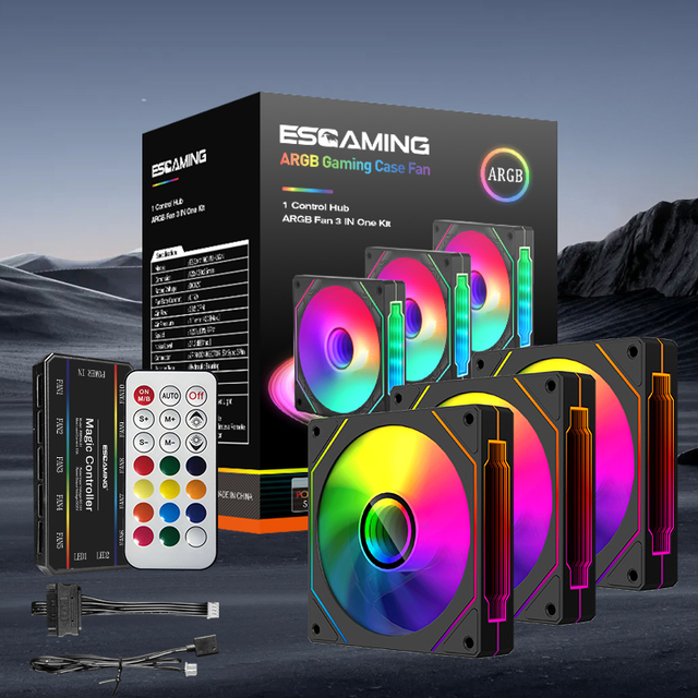 ESGAMING ODM OEM 120mm Desktop Computer Gaming PC Cooling Fan Set Fluid Bearing 3in1 Infinite Mirror Lighting ARGB Case Fan Set