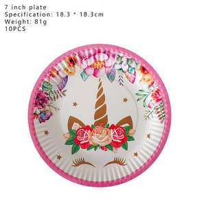 Kit de Vaisselle Jetable Licorne Rose pour Fête <span class=keywords><strong>d</strong></span>'Anniversaire Fille, Ensemble Assiettes en Carton et Gobelets - Product Image 3