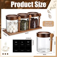 Stoples Bumbu Kaca Borosilikat Kedap Udara 24oz Morden Custom, Wadah Penyimpanan Makanan Dapur dengan Sendok dan Tutup Kayu Akasia Alami