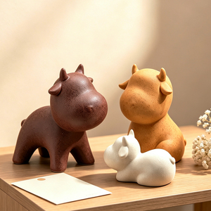 Cute Cow <b>Family</b> <b>Ornament</b> Wabi Sabi Style Ceramic Decor For Living Room Entrance Hall New Home Auspicious Healing Comforting - Product Image 1
