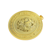 Médaille personnalisée en alliage de zinc plaqué or 3D avec logo lion en relief et lettre, médaille simple face sur mesure