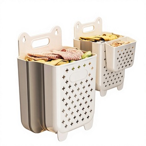 Cesto de <span class=keywords><strong>Ropa</strong></span> <span class=keywords><strong>Sucia</strong></span> de Plástico, Plegable, para Montar en la Pared, Ahorra Espacio, para Baño y Ducha - Product Image 1