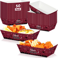 Plateaux de service jetables en papier de qualité alimentaire, couleur bordeaux, pour frites, burgers, en forme de bateau, pour décorations de table et cadeaux d'anniversaire