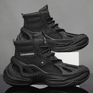 รองเท้าผู้ชายทรงสูงสไตล์เมชาพื้นหนารองเท้าลำลองแบบสวมอินเทรนด์สำหรับผู้ชาย - Product Image 4