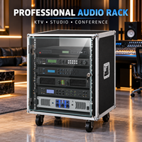 Armoire de rangement professionnelle pour équipement audio avec porte vitrée verrouillable, roulettes et flight case en aluminium pour amplificateur, table de mixage et systèmes KTV