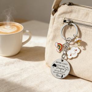 Porte-clés vintage classique en alliage d'acier inoxydable fait main, thème <span class=keywords><strong>m</strong></span>étéo, jours de pluie, encouragement, courage, souvenir - Product Image 3