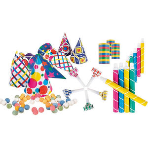 Set Decorativo Multicolore per Feste con Fischietti Colorati, Cappelli a Cono, Soffiatori e Accessori a Forma di Albero per Feste - Product Image 2