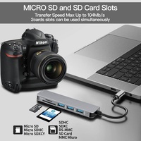 Base de Conexión USB C 6 en 1 de Aleación de Aluminio, Adaptador OTG para USB 2.0/3.0, Lector de Tarjetas SD/Micro SD, Acceso Multipuerto a Datos