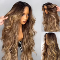 Highlight Honigblond Mix Braun Loose Wave Glueless 13x4 HD Transparente Pre-Styled Lace Front Echthaar-Perücken Klebstofffrei