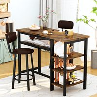 Ensemble de salle à manger hauteur comptoir, table de bar rustique, 2 tabourets rembourrés, étagères de rangement, coin petit-déjeuner de cuisine, ensemble de pub, matériau métallique