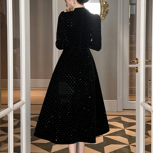 ZYHT 45060 <span class=keywords><strong>Abito</strong></span> Invernale Vintage per Donne, Vestito Formale <span class=keywords><strong>Midi</strong></span> Nero, Elegante <span class=keywords><strong>Abito</strong></span> da Sera Lungo in <span class=keywords><strong>Velluto</strong></span> con Cristalli - Product Image 2