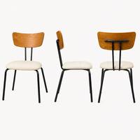 Chaise de salle à manger empilable sans accoudoirs en cuir PU blanc, dossier en bois courbé, structure métallique, style nordique moderne minimaliste, haute résilience